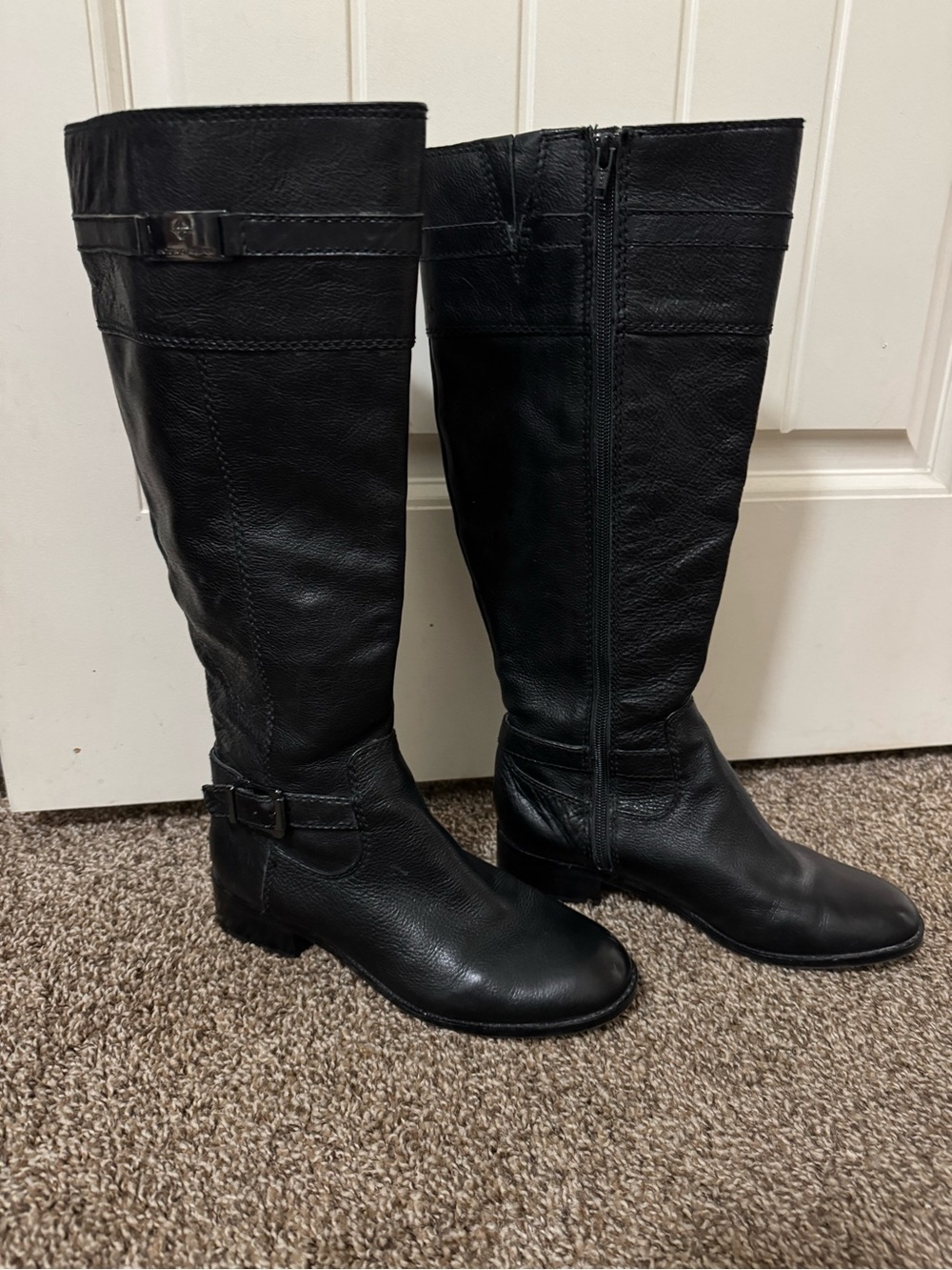 ANTONIO MELANI Wide Calf Black Knee-High Leather Riding Boots size 7